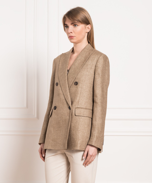 Brunello Cucinelli Brown double-breasted jacket made of linen with lurex MH5862442 изображение 3