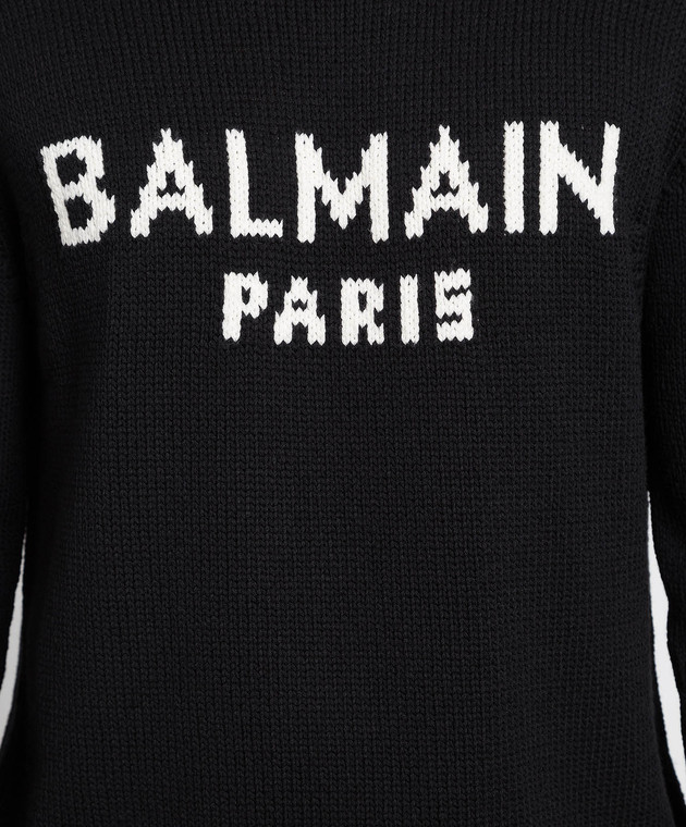 Balmain Чорний светр із вовни з контрастним логотипом YH1KD000KB13 зображення 5