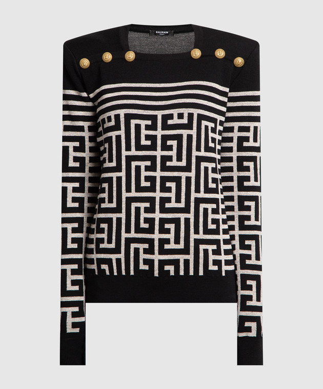 Balmain Black wool and linen jumper in a monogram pattern AF1KK002KD54