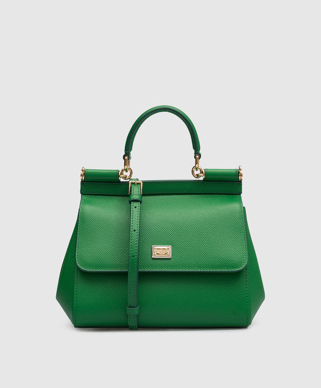 Dolce&Gabbana Зелена шкіряна сумка-сетчел Sicily з логотипом BB6003A1001