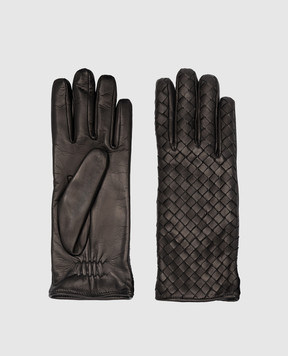 Bottega Veneta Черные кожаные перчатки с плетением 690339VZQO1