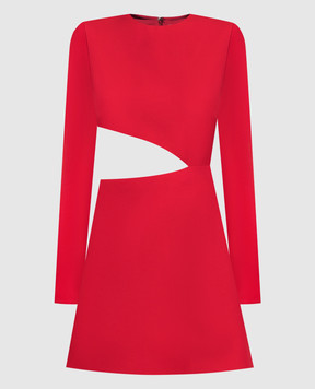 Valentino Красное платье мини из шерсти и шелка с фигурным вырезом 2B3VA1L51CF