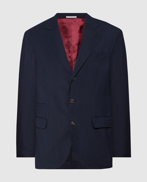 Brunello Cucinelli Синий пиджак из шерсти и шелка MHN217BTC