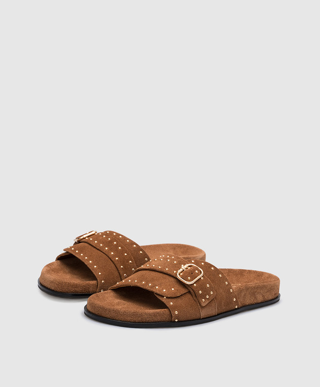 Twinset Brown suede flip flops with rivets 231TCT196 image 2