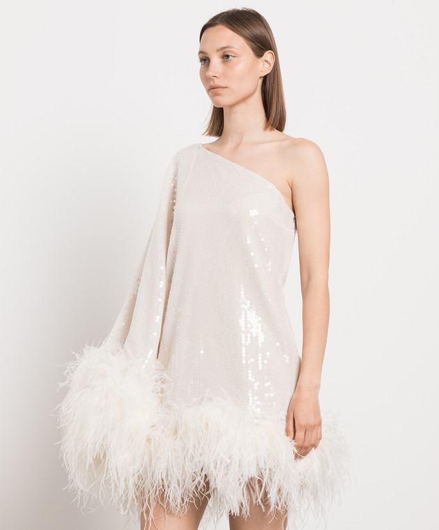Taller Marmo Белое платье мини со страусиными перьями SS2320 изображение 3