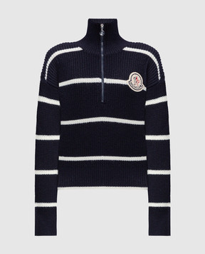 Moncler Синий свитер из шерсти в полоску с логотипом 9F00009M3303