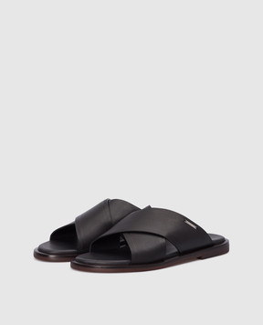 Loro Piana Черные кожаные шлепанцы FAM2055