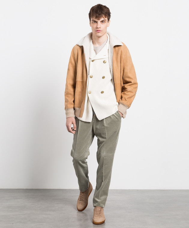 Brunello Cucinelli Темно-бежевая кожаная дубленка MPMLF1737 изображение 2