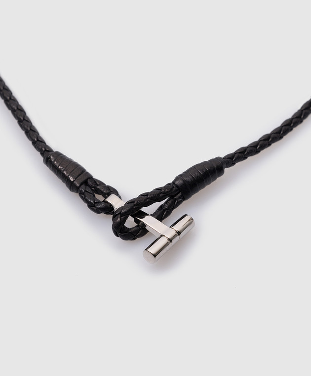 Tom Ford Чорний шкіряний плетений браслет з логотипом JM005ICL002S зображення 3