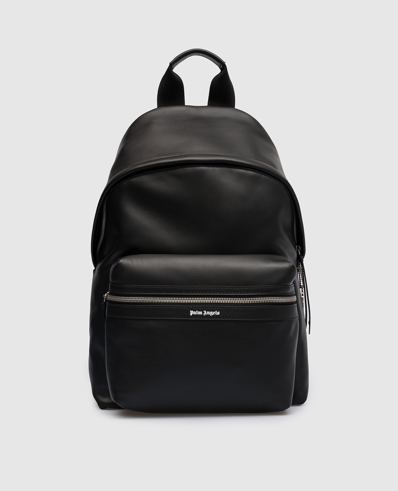 Черный кожаный рюкзак с логотипом