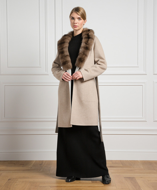 Fabio Gavazzi Brown two-way cashmere coat with sable fur C1370PIOR image 3