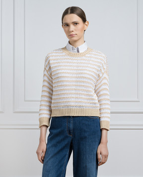 Peserico Бежевий ажурний джемпер з паєтками S99196F03