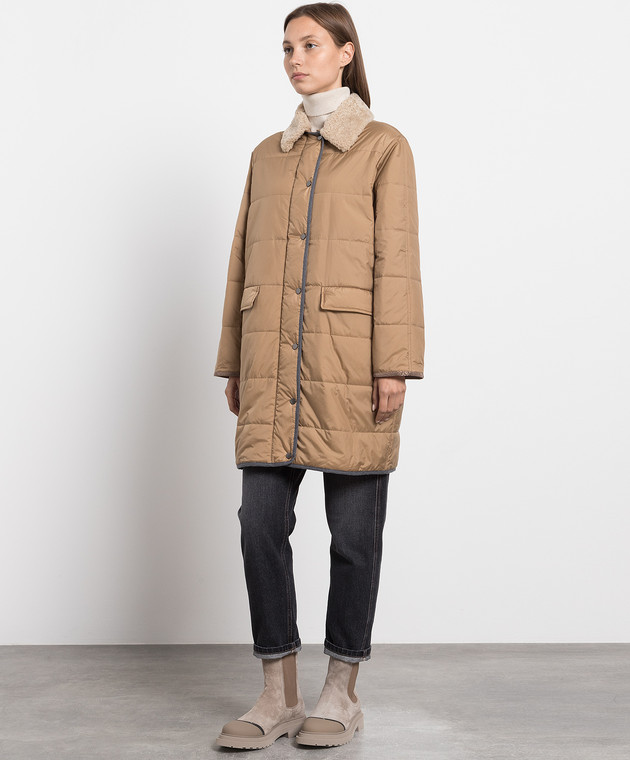 Brunello Cucinelli Brown quilted jacket with monil chain MH5049789P buy with European