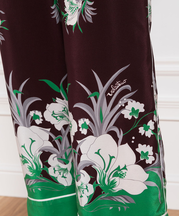 Valentino Бордові шовкові штани з квітковим принтом XB0RB4T2775 зображення 5