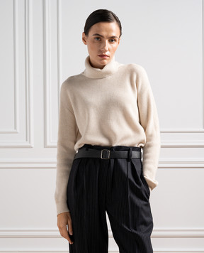 Brunello Cucinelli Бежевый гольф из кашемира в рубчик с цепочкой мониль M12175403