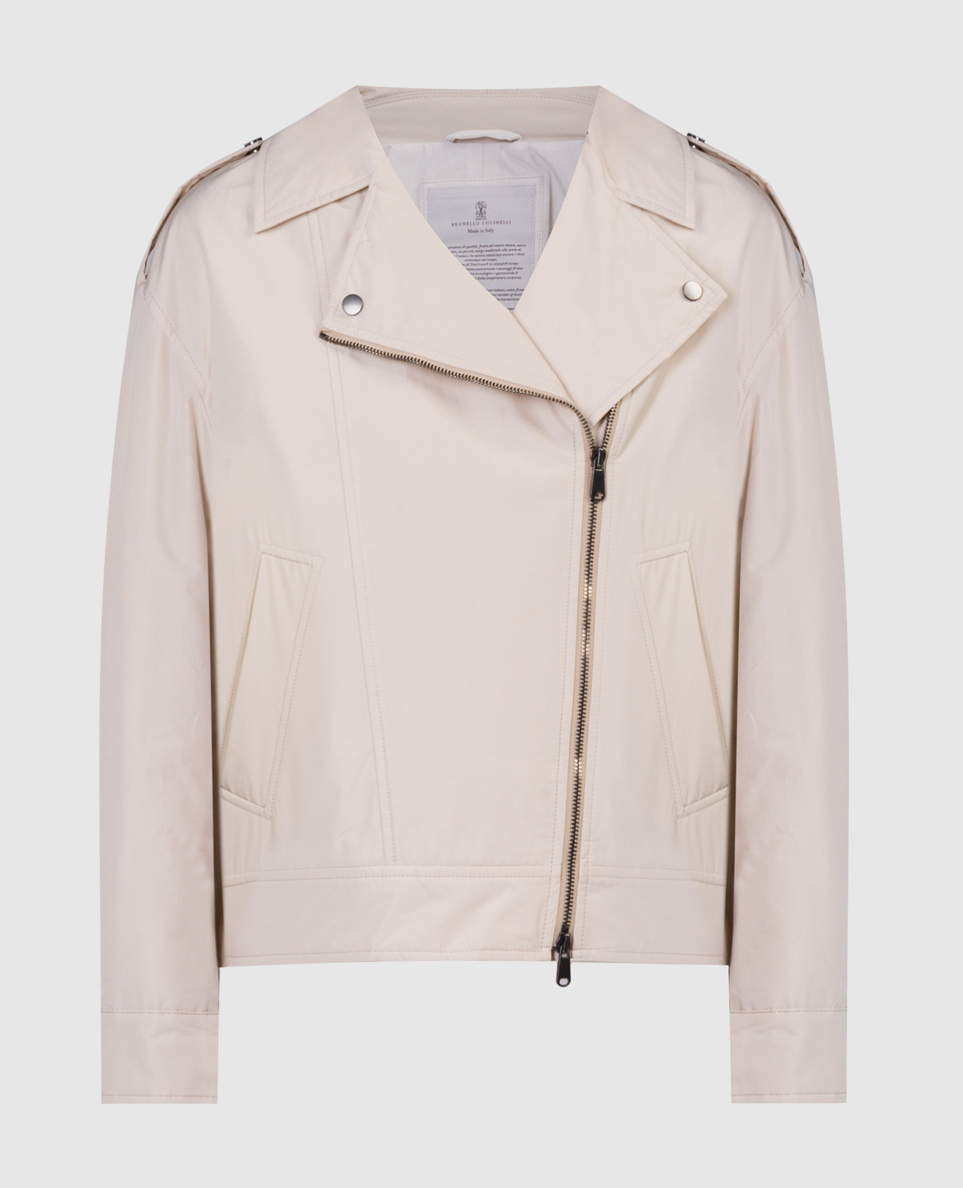 Beige jacket in the style of a cowhide with a monil chain