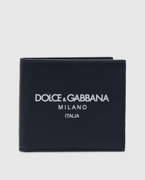 Dolce&Gabbana Синє шкіряне портмоне з принтом логотипа BP1321AN244