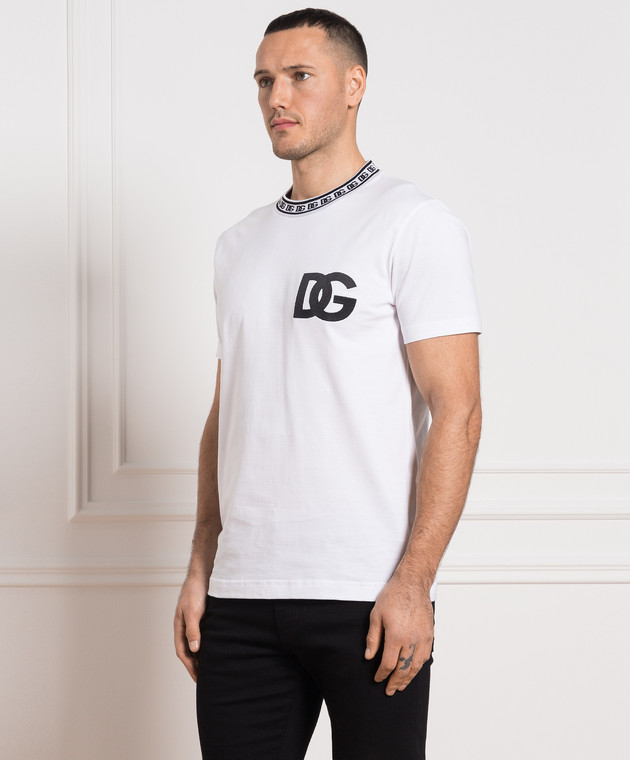 Dolce&Gabbana White t-shirt with contrasting DG logo embroidery G8PJ4ZHU7MA изображение 3
