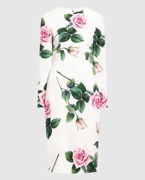 Dolce&Gabbana Біла сукня в принт Троянди F6H8WTFSRMB