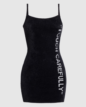 Off-White Черное платье мини с контрастной надписью Touch carefully OWHI067F22KNI001