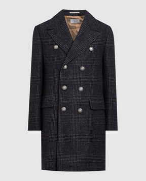 Brunello Cucinelli Темно-серое двубортное пальто в клетку MQ4589122D