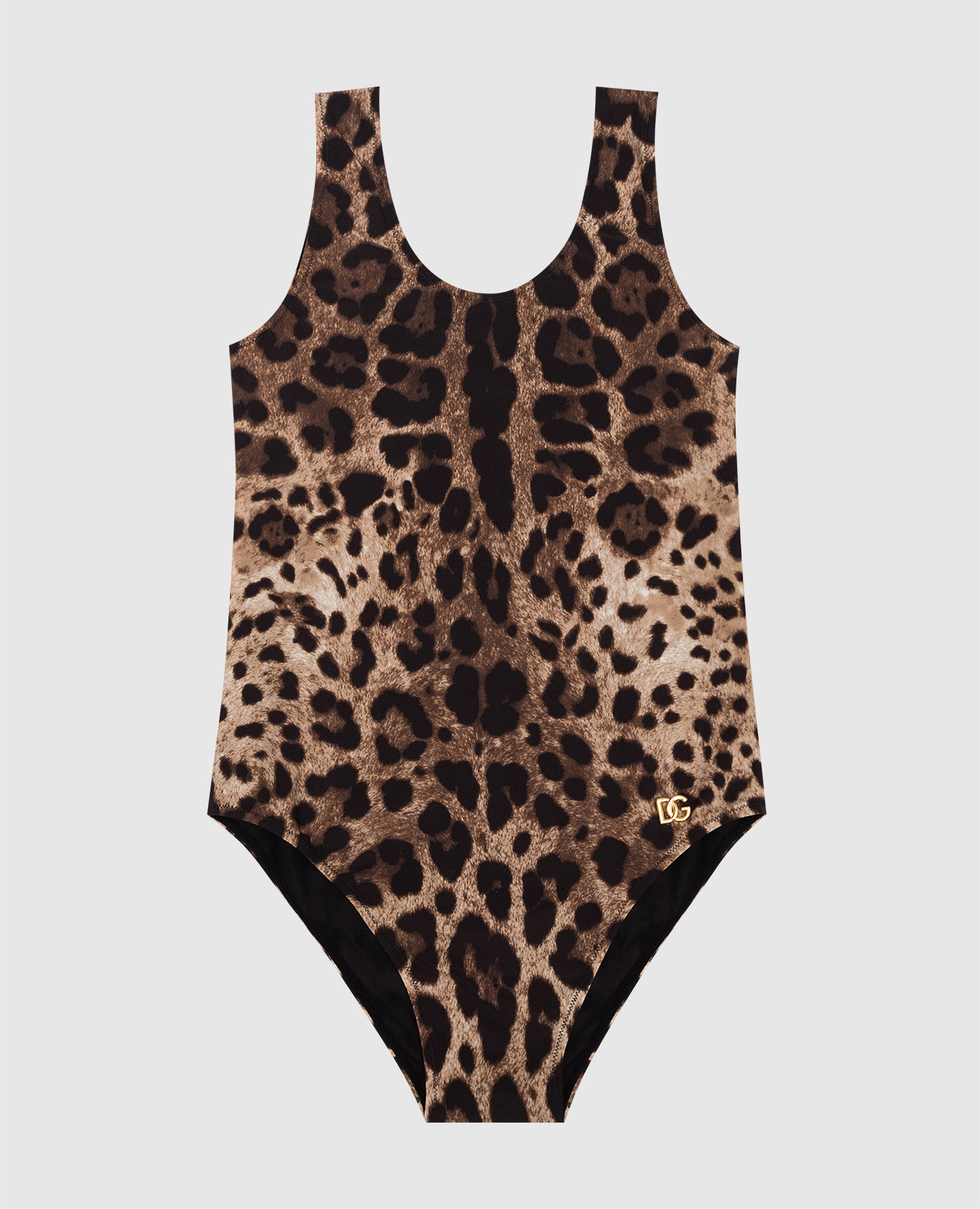 

Детский купальник в анималистическом принте с логотипом., Коричневый, Слитные купальники