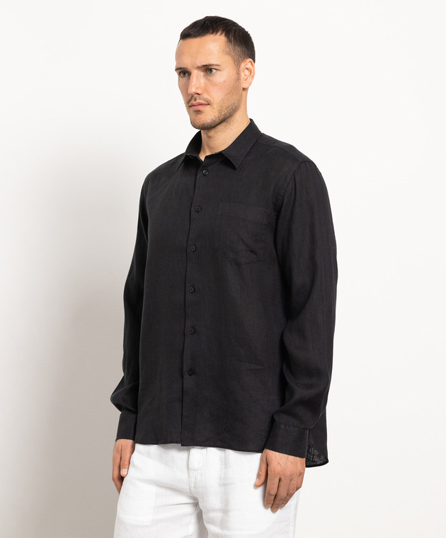 Vilebrequin Caroubis black linen shirt with logo embroidery CRSP601P изображение 3