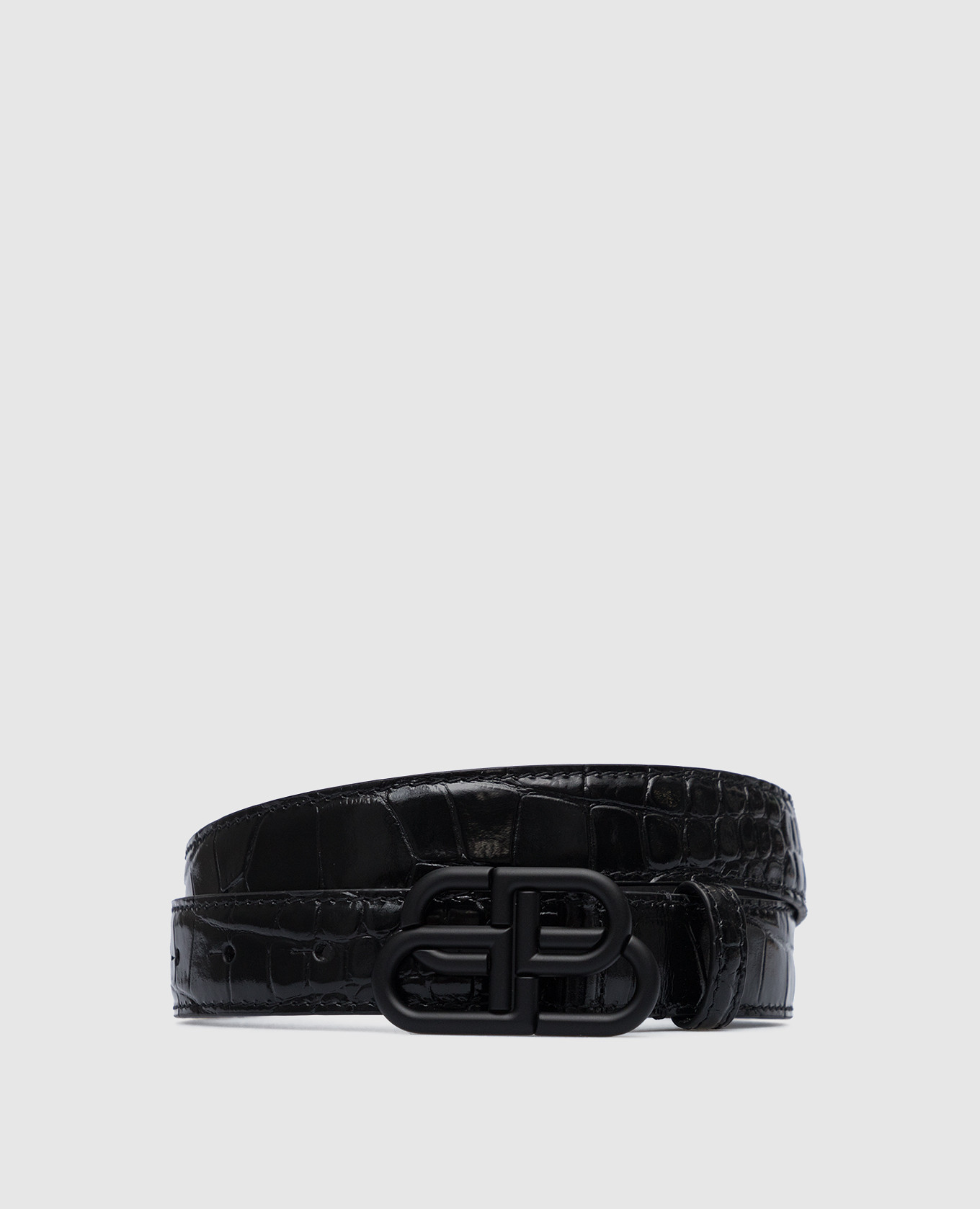 Черный лакированный кожаный пояс с логотипом ВВ