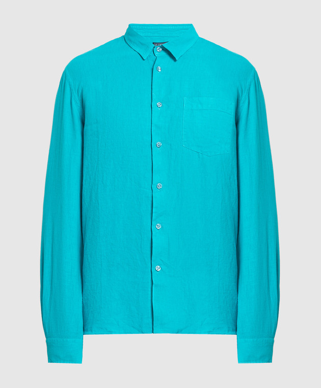 Vilebrequin Caroubis blue linen shirt with logo embroidery CRSH9U10