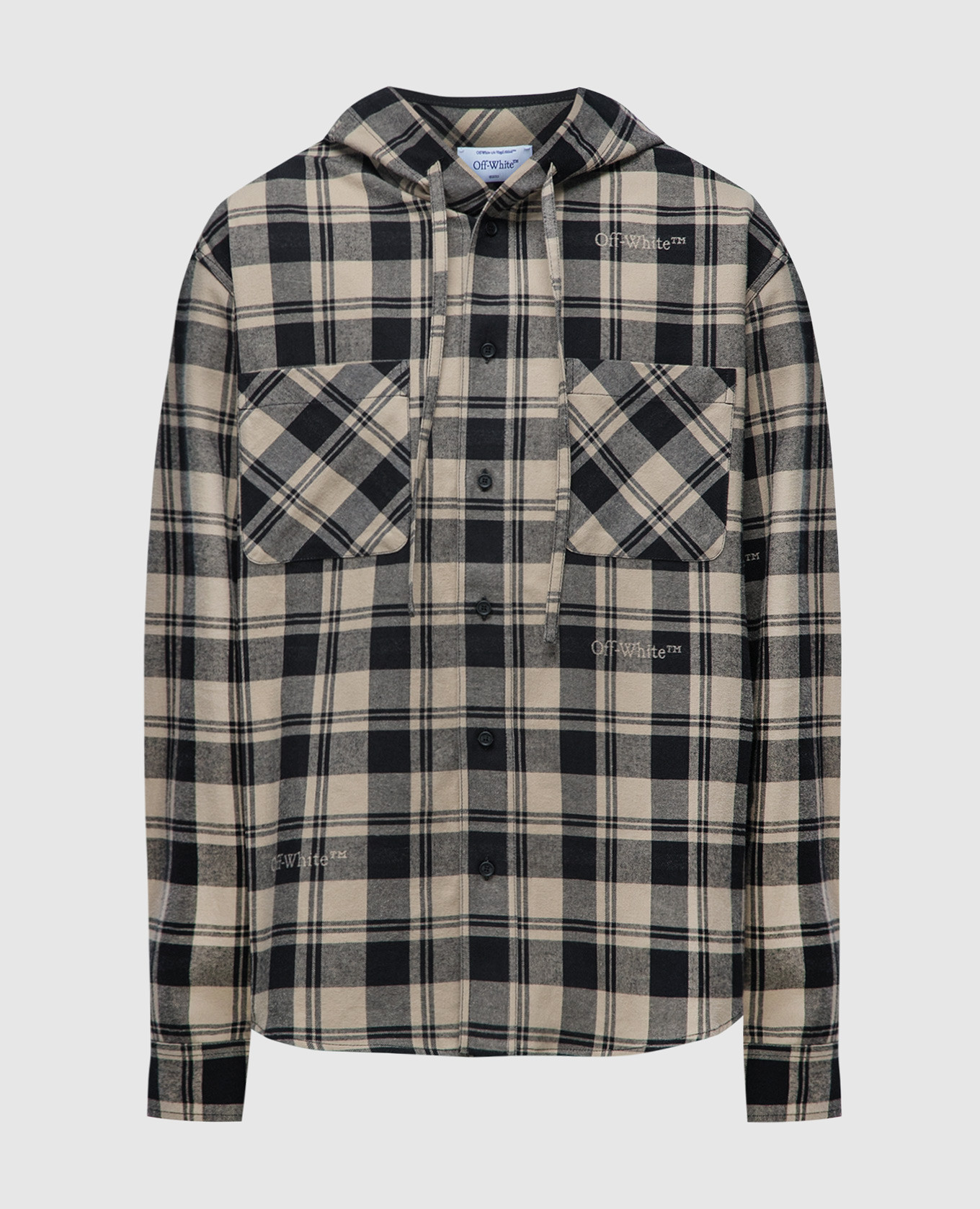 Beige checked shirt with embroidery