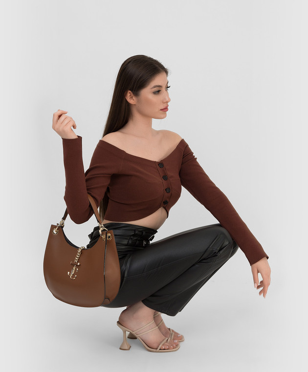 Jimmy Choo Коричневая кожаная сумка-хобо Varenne с монограммой VARENNEHOBOMCLF изображение 2