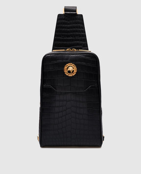 Stefano Ricci Черная сумка-слинг из кожи крокодила с логотипом логотип. ND219GOCSVD