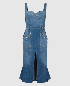 Alexander McQueen Синя джинсова сукня-бюстьє Kickback з патчем логотипа 780557QMACL
