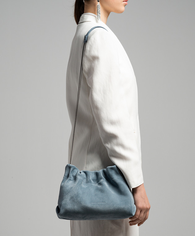 Brunello Cucinelli Голубая замшевая сумка Soft с логотипом MBDLD2570 изображение 2