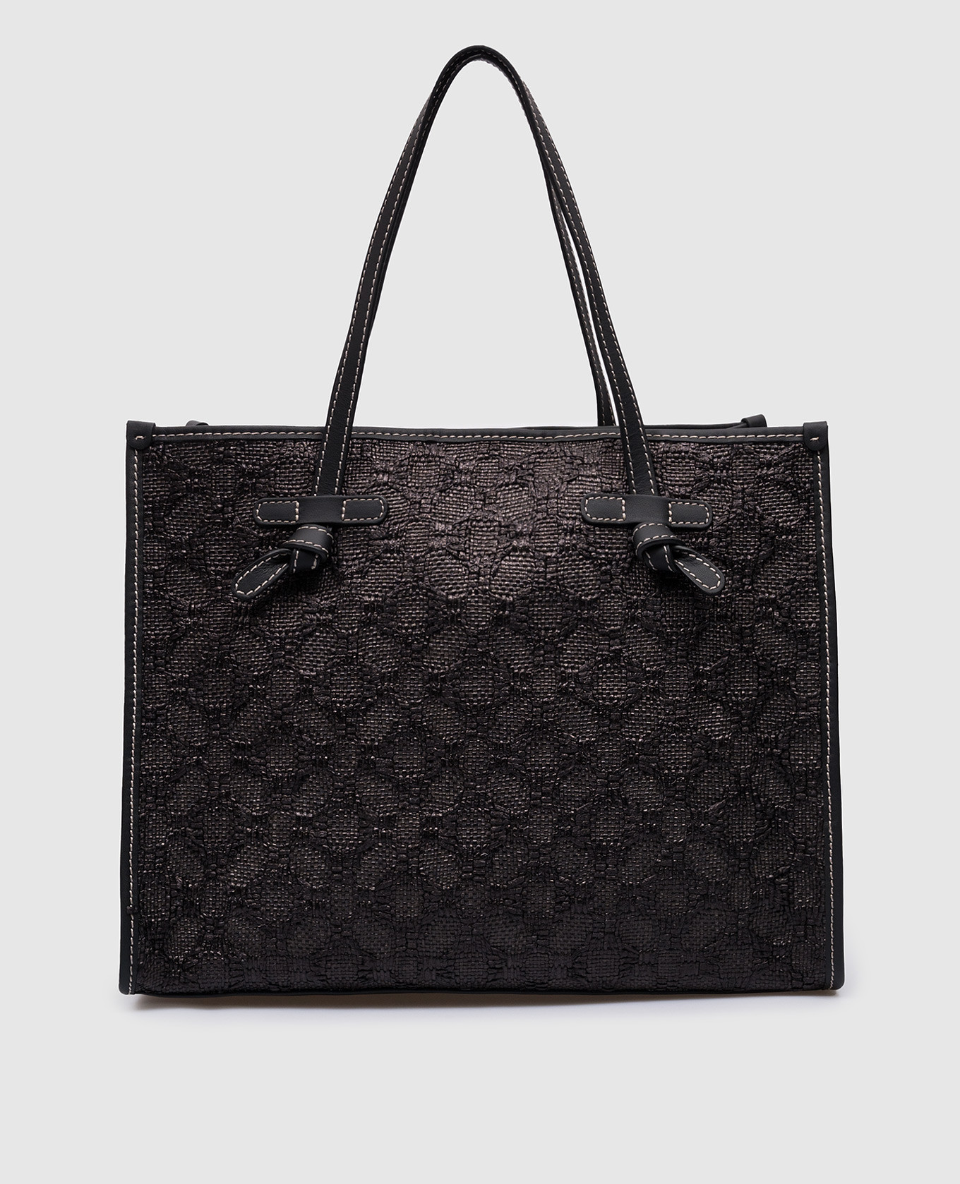 Black Marcella tote bag in textured weave with logo patch