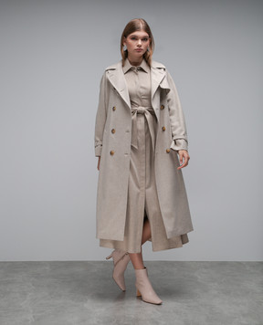 Max Mara Бежевое двубортное пальто Murena из шерсти и кашемира MURENA