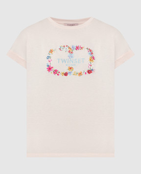 Twinset Рожева футболка з вишивкою квіткового логотипа 241TP2214
