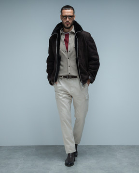 Brunello Cucinelli Бежевая рубашка из шерсти, кашемира и шелка M3600276