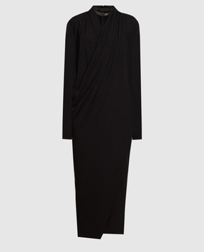 Brunello Cucinelli Черное платье миди из шерсти с чокером MPR25ADK41