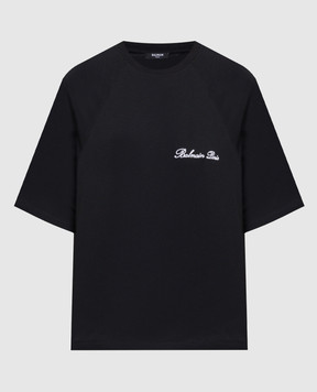 Balmain Черная футболка с вышивкой логотипа CF1EG085BC68