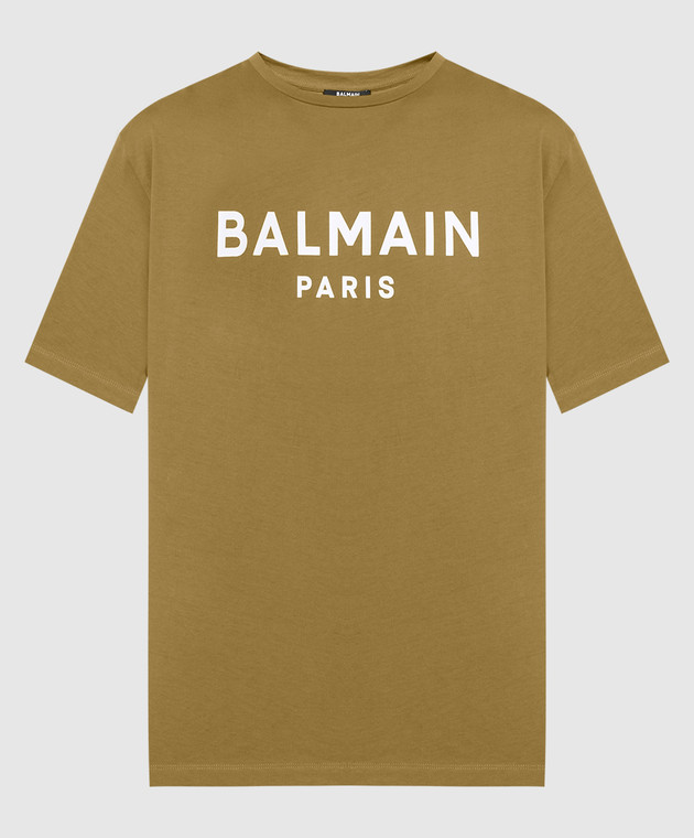 Balmain Khaki t-shirt with logo print AH1EG000BB73
