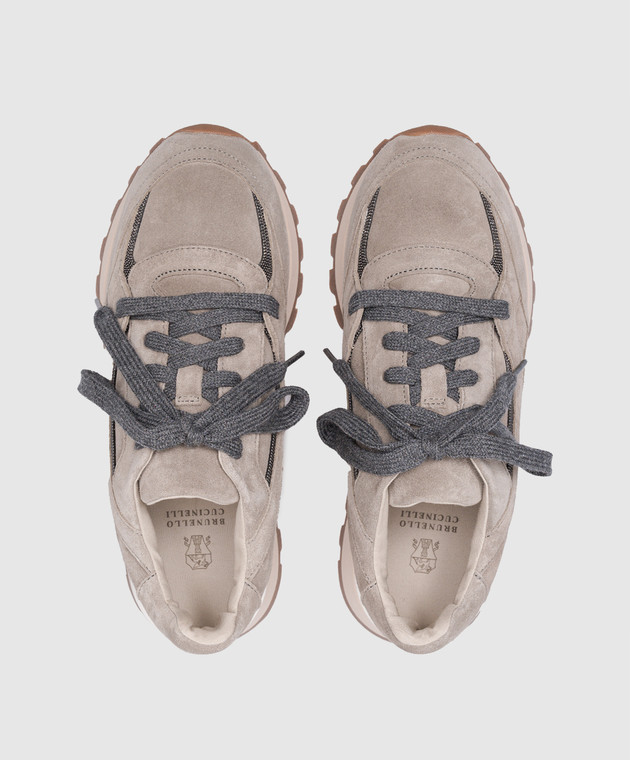 Brunello Cucinelli Серые замшевые кроссовки с цепочкой мониль MZSFG2530P изображение 4