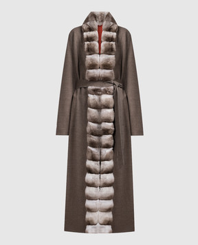 MalaMati Коричневе пальто з кашеміру з хутром шиншили 150029