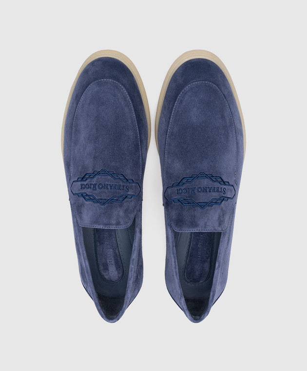 Stefano Ricci Blue suede slippers with logo embroidery UC64G2246SD изображение 4