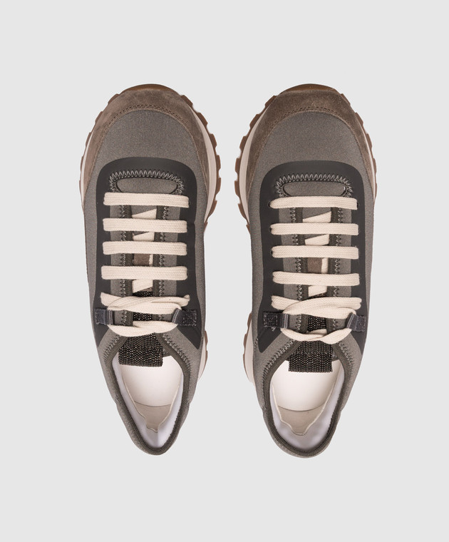 Brunello Cucinelli Серые комбинированные кроссовки с цепочкой мониль MZSFG2531 изображение 4
