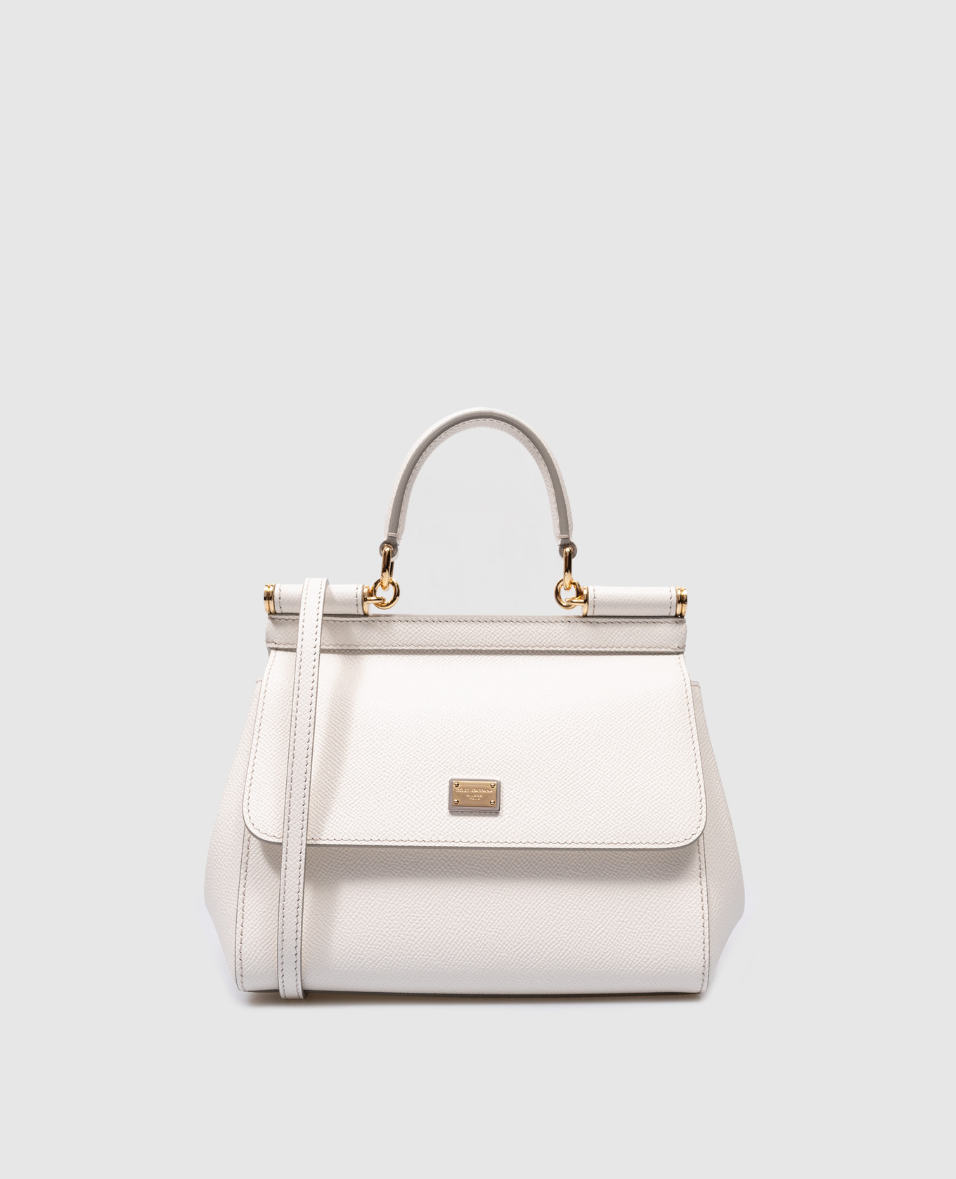 SICILY white leather satchel bag with metal logo
