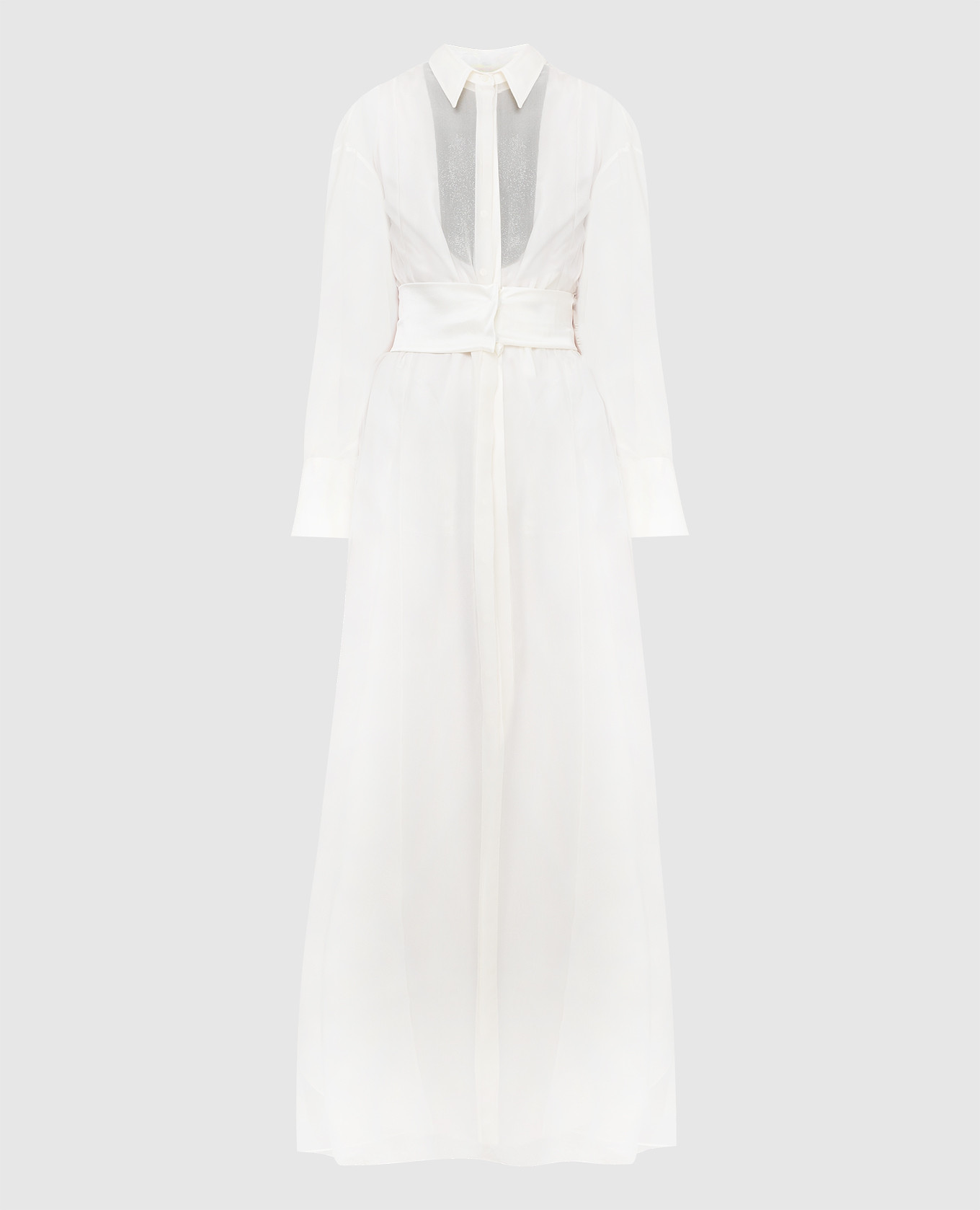 Белое шелковое платье со шлейфом