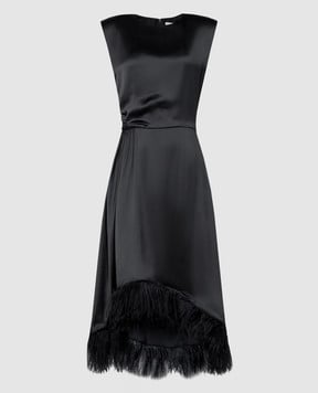 Yves Salomon Чорна сукня міді з пір'ям страуса 24EYR05925SAPL