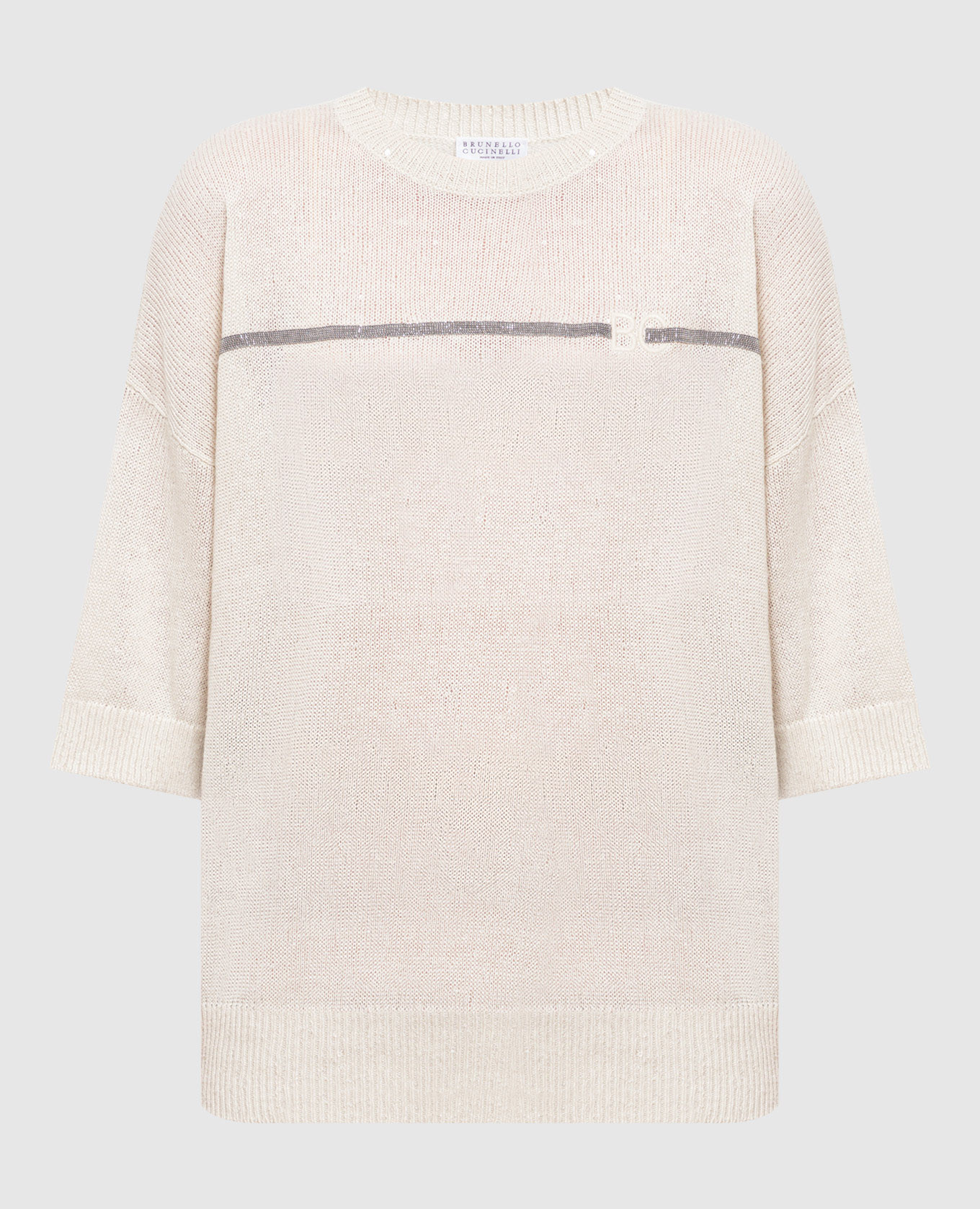 Light beige jumper with eco-brass and logo embroidery