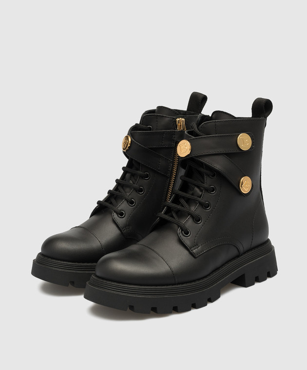Balmain Children's black leather boots with logo BT0P26Z0833 image 2